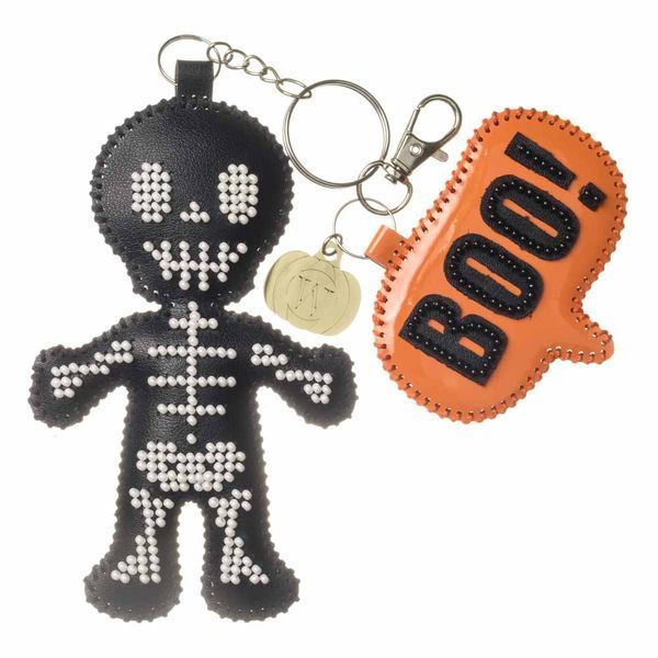 Faux Leather Bead Embroidery Kit &ndash; &ldquo;Bag Charm Black Skeleton&rdquo; FLBB-201