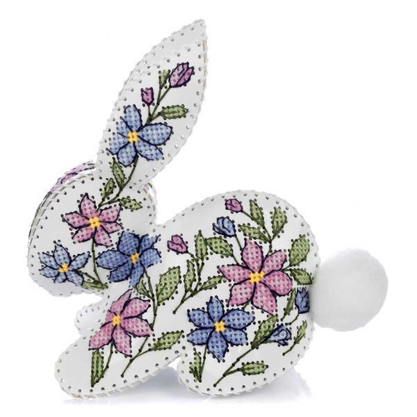 Faux Leather Cross-Stitch Kit &ndash; &ldquo;Rabbit with Floral Pattern&rdquo; FLHL-120