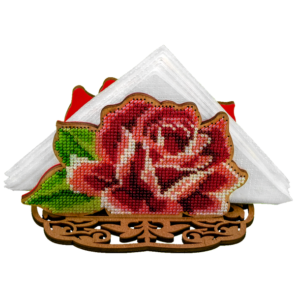 Wooden Bead Embroidery Kit &ndash; &ldquo;Napkin Holder &ndash; Rose&rdquo; FLK-205