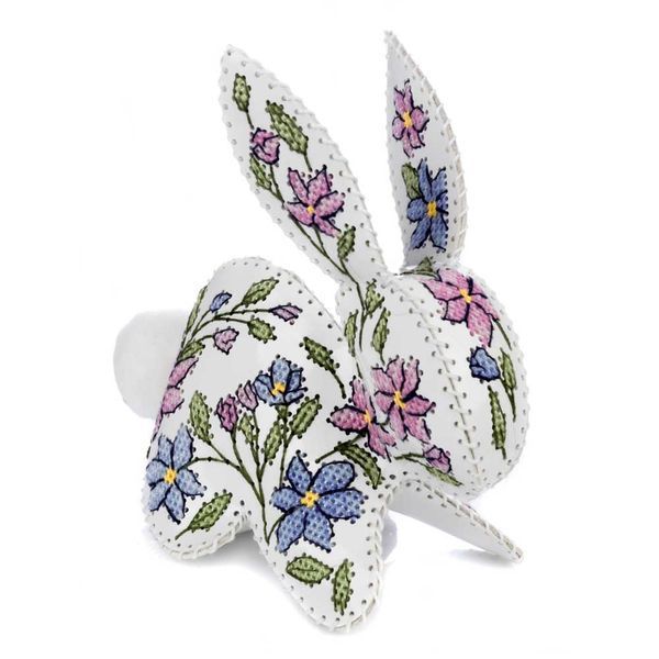 Faux Leather Cross-Stitch Kit &ndash; &ldquo;Rabbit with Floral Pattern&rdquo; FLHL-120