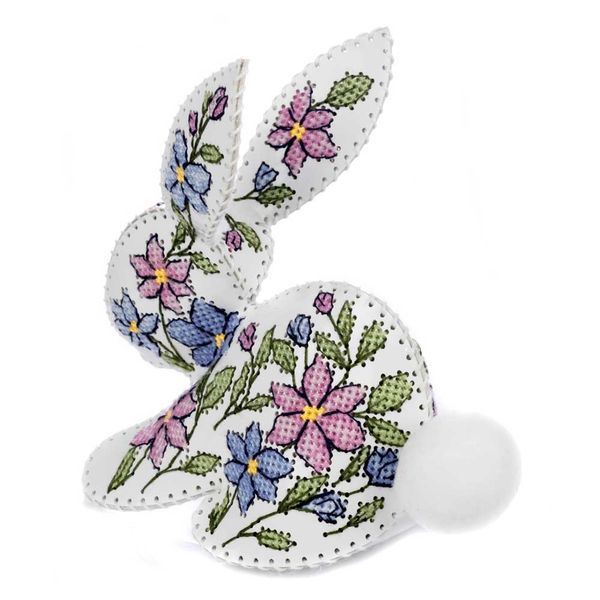 Faux Leather Cross-Stitch Kit &ndash; &ldquo;Rabbit with Floral Pattern&rdquo; FLHL-120