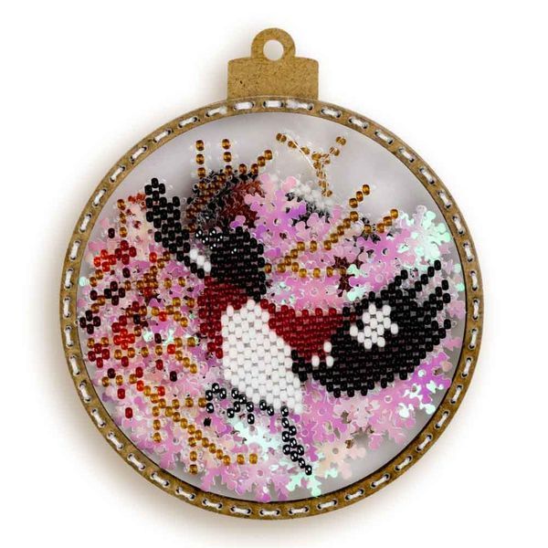 Bead Embroidery Kit (Plastic Base) &ndash; &ldquo;Christmas Ornament &ndash; Bullfinch in Snow&rdquo; (Double-Sided) FLPL-060