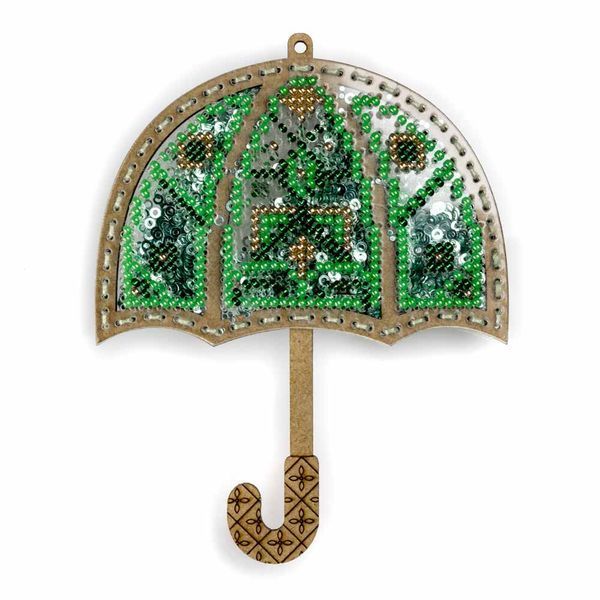 Bead Embroidery Kit (Plastic Base) &ndash; &ldquo;Christmas Ornament &ndash; Green Umbrella&rdquo; (Double-Sided) FLPL-071