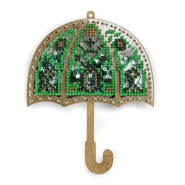 Bead Embroidery Kit (Plastic Base) &ndash; &ldquo;Christmas Ornament &ndash; Green Umbrella&rdquo; (Double-Sided) FLPL-071