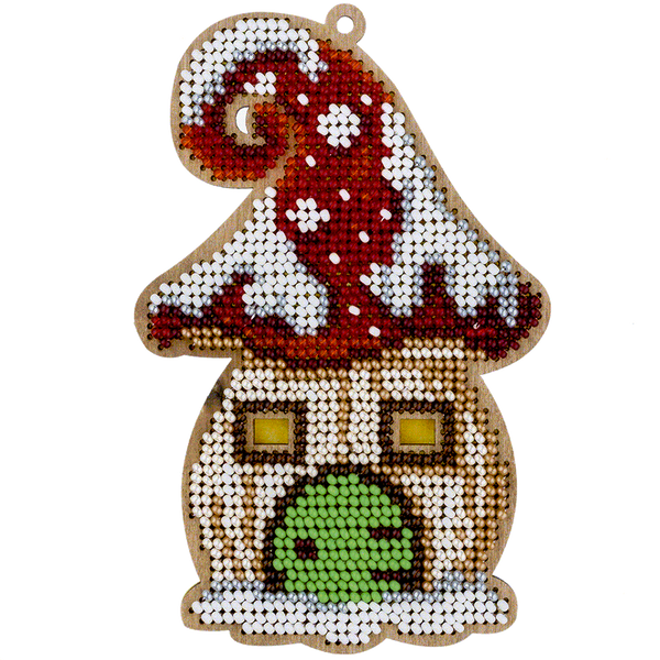 Wooden Bead Embroidery Kit &ndash; &ldquo;Christmas Ornament &ndash; Fairy House&rdquo; FLK-387
