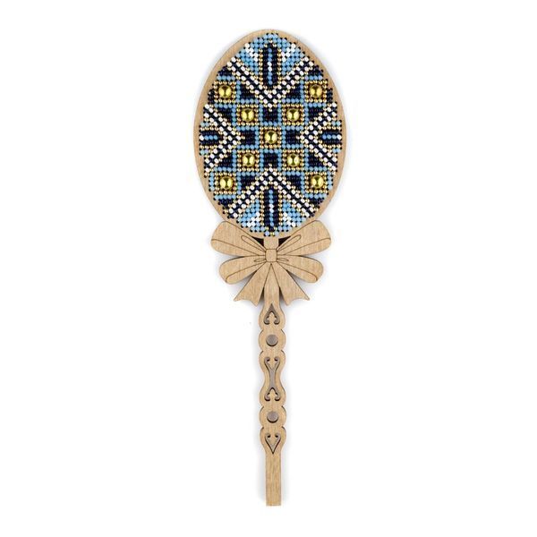 Wooden Bead Embroidery Topper &ndash; &ldquo;Blue & White Easter Egg&rdquo; FLK-539
