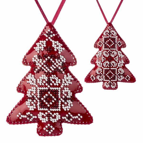 Faux Leather Bead Embroidery Kit &ndash; &ldquo;Christmas Tree Ornament&rdquo; (Double-Sided) FLBB-166 Red