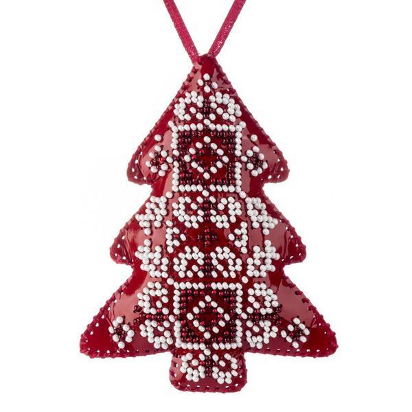 Faux Leather Bead Embroidery Kit &ndash; &ldquo;Christmas Tree Ornament&rdquo; (Double-Sided) FLBB-166 Red