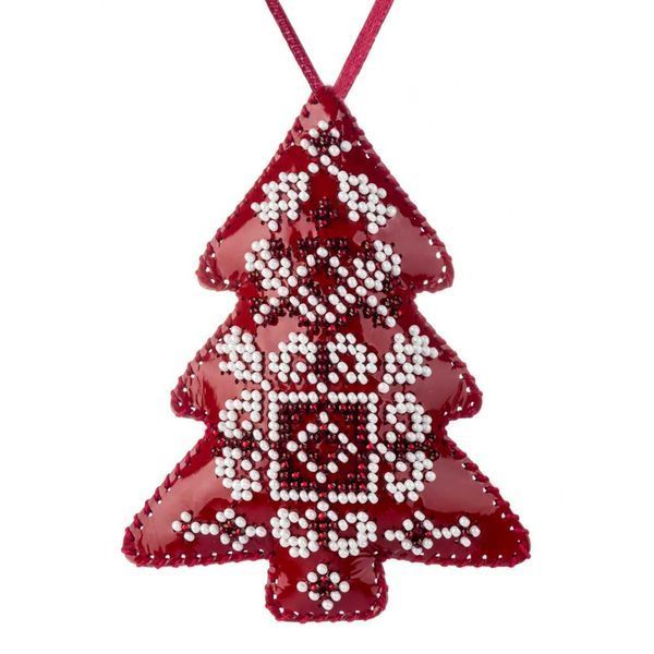 Faux Leather Bead Embroidery Kit &ndash; &ldquo;Christmas Tree Ornament&rdquo; (Double-Sided) FLBB-166 Red