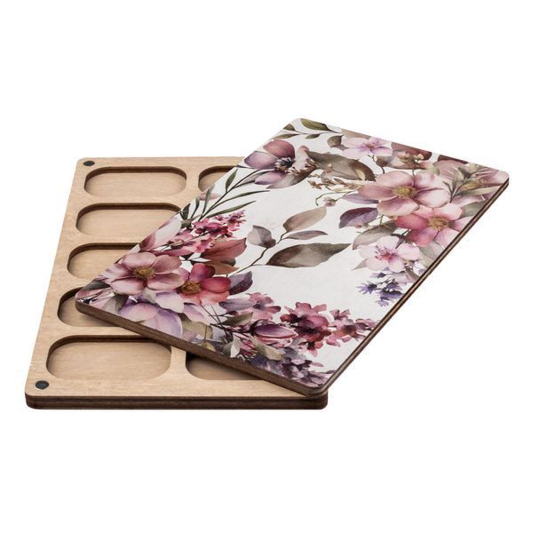 Bead Organizer With Wooden Lid &ndash; &ldquo;Flowers, Rectangular&rdquo; FLZB-211
