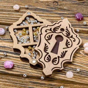 Wooden-Lid Bead Organizer &ndash; &ldquo;Keyhole&rdquo; FLZB-107