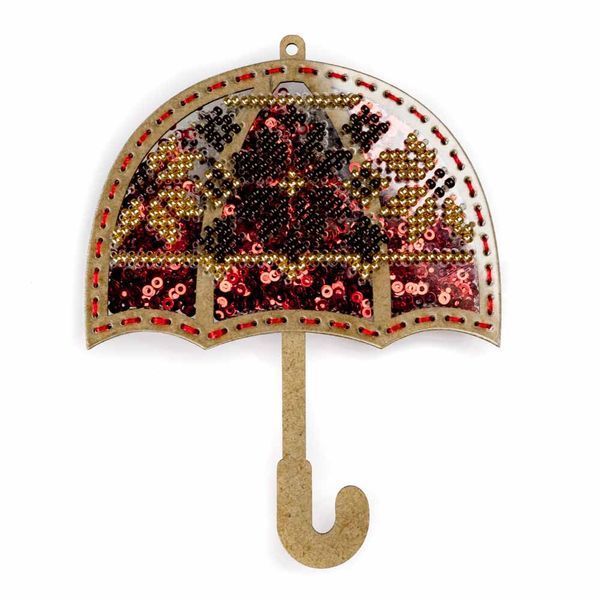 Bead Embroidery Kit (Plastic Base) &ndash; &ldquo;Christmas Ornament &ndash; Red Umbrella&rdquo; (Double-Sided) FLPL-072