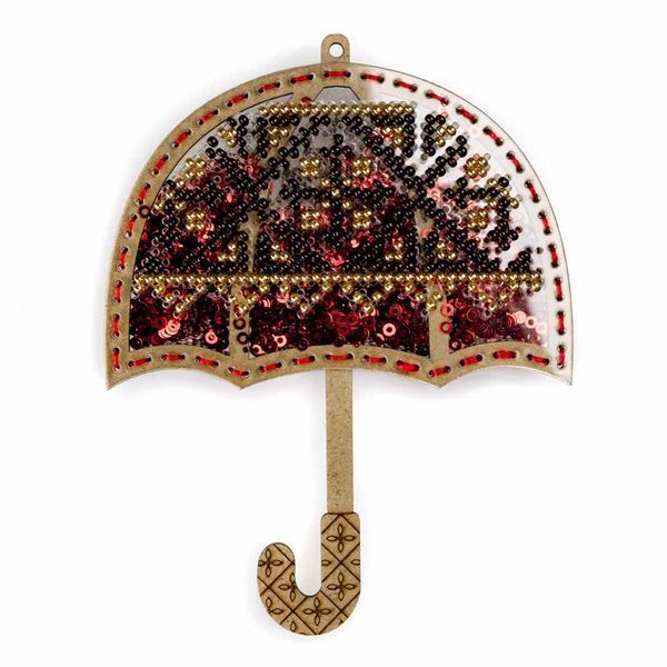 Bead Embroidery Kit (Plastic Base) &ndash; &ldquo;Christmas Ornament &ndash; Red Umbrella&rdquo; (Double-Sided) FLPL-072