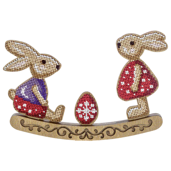 Wooden Bead Embroidery Kit &ndash; Rocking Ornament &ldquo;Bunnies in the Meadow&rdquo; FLK-438