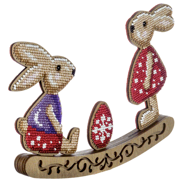 Wooden Bead Embroidery Kit &ndash; Rocking Ornament &ldquo;Bunnies in the Meadow&rdquo; FLK-438