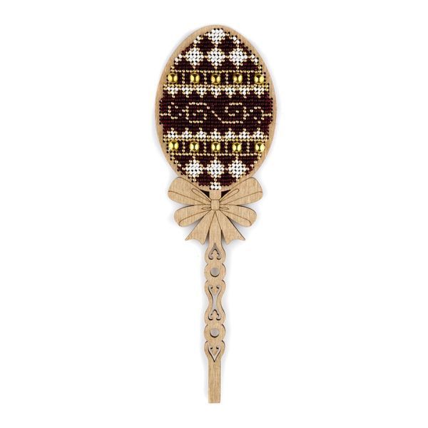 Wooden Bead Embroidery Topper &ndash; &ldquo;Burgundy Easter Egg&rdquo; FLK-540