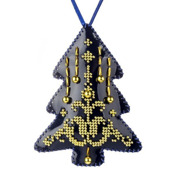 Faux Leather Bead Embroidery Kit &ndash; &ldquo;Christmas Tree Ornament&rdquo; (Double-Sided) FLBB-167 Blue