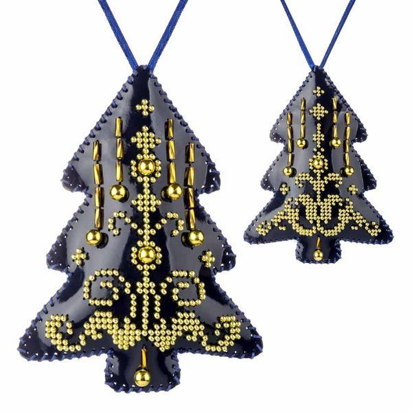 Faux Leather Bead Embroidery Kit &ndash; &ldquo;Christmas Tree Ornament&rdquo; (Double-Sided) FLBB-167 Blue