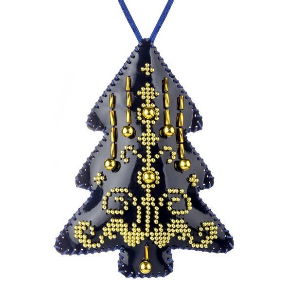 Faux Leather Bead Embroidery Kit &ndash; &ldquo;Christmas Tree Ornament&rdquo; (Double-Sided) FLBB-167 Blue
