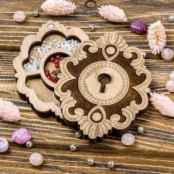 Wooden-Lid Bead Organizer &ndash; &ldquo;Vintage Lock&rdquo; FLZB-108