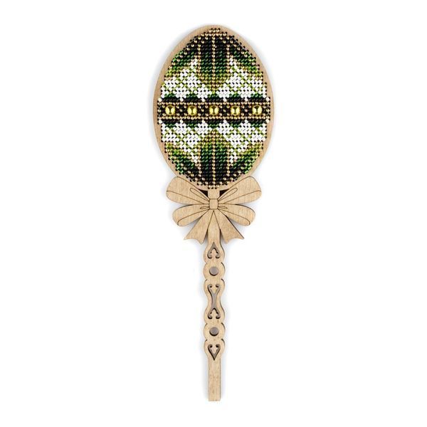 Wooden Bead Embroidery Topper &ndash; &ldquo;White & Green Easter Egg&rdquo; FLK-541