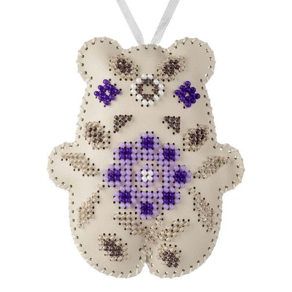 Faux Leather Bead Embroidery Kit &ndash; &ldquo;Bear Christmas Ornament&rdquo; (Double-Sided) FLBB-168 Light Beige