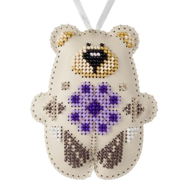 Faux Leather Bead Embroidery Kit &ndash; &ldquo;Bear Christmas Ornament&rdquo; (Double-Sided) FLBB-168 Light Beige