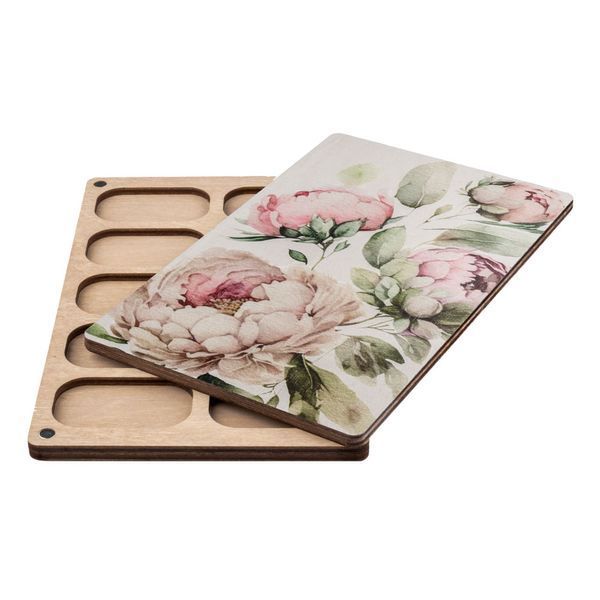 Bead Organizer With Wooden Lid &ndash; &ldquo;Peonies, Rectangular&rdquo; FLZB-213