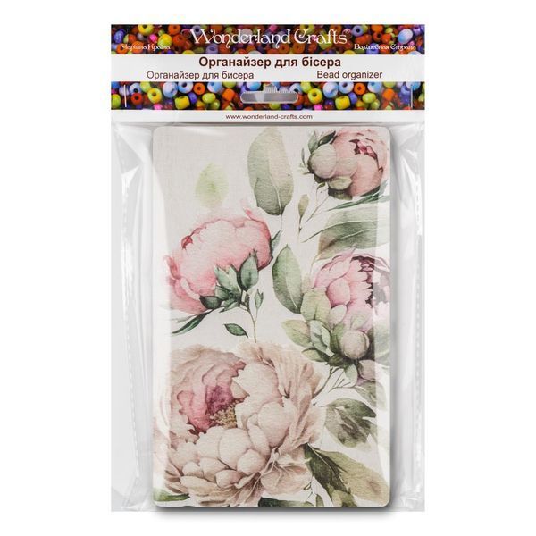 Bead Organizer With Wooden Lid &ndash; &ldquo;Peonies, Rectangular&rdquo; FLZB-213