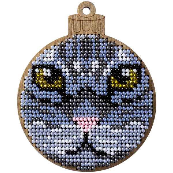 Wooden Bead Embroidery Kit &ndash; &ldquo;Christmas Ornament &ndash; Cat Face&rdquo; FLK-309