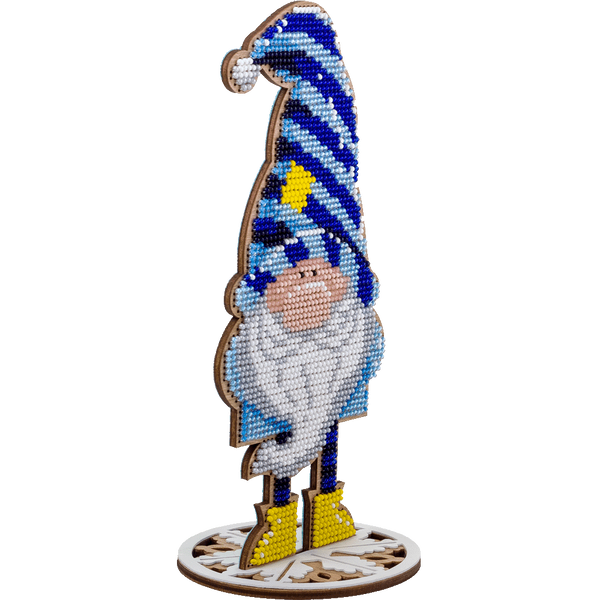 Wooden Bead Embroidery Kit &ndash; &ldquo;Gnome In Blue&rdquo; FLK-208