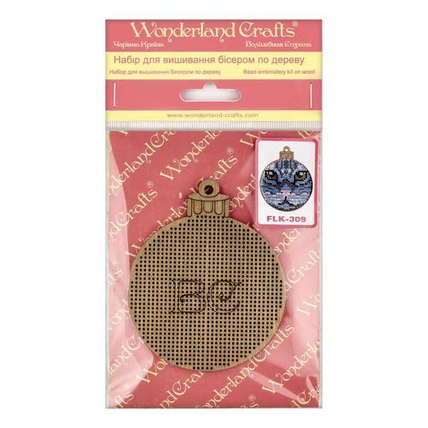 Wooden Bead Embroidery Kit &ndash; &ldquo;Christmas Ornament &ndash; Cat Face&rdquo; FLK-309