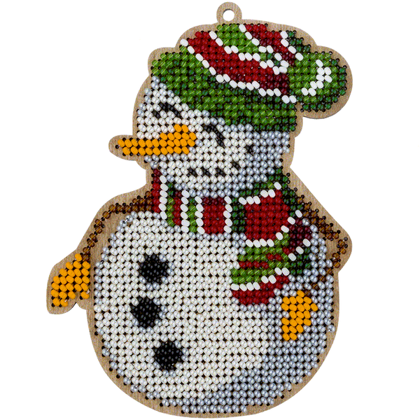 Wooden Bead Embroidery Kit &ndash; &ldquo;Christmas Ornament &ndash; Happy Snowman&rdquo; FLK-390