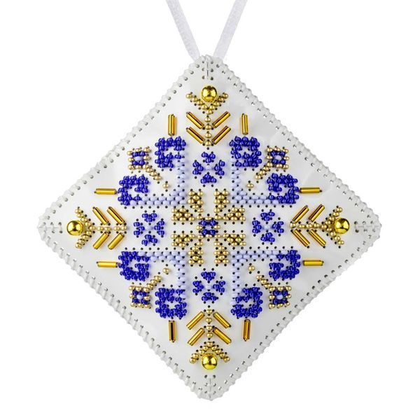 Faux Leather Bead Embroidery Kit &ndash; &ldquo;Mini Pillow Christmas Ornament&rdquo; (Double-Sided) FLBB-169 White