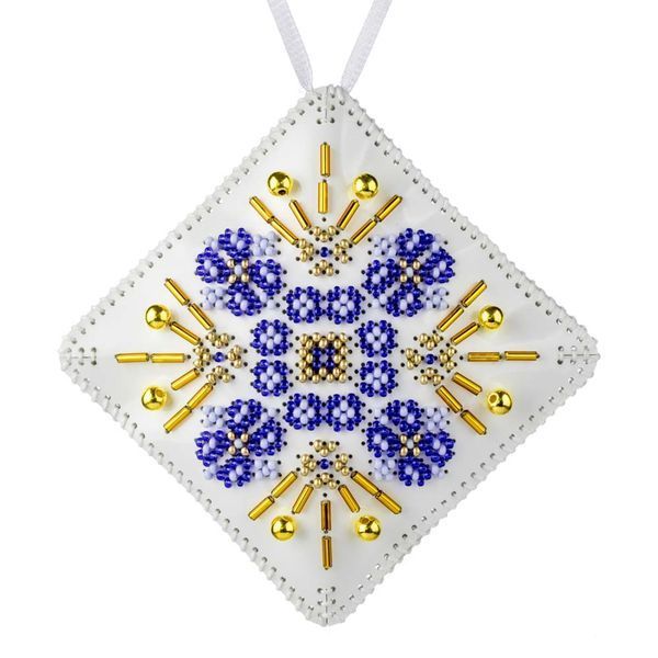 Faux Leather Bead Embroidery Kit &ndash; &ldquo;Mini Pillow Christmas Ornament&rdquo; (Double-Sided) FLBB-169 White