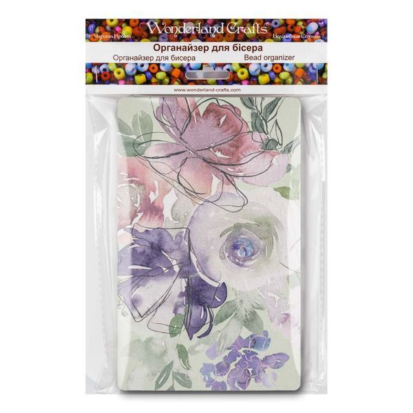 Bead Organizer With Wooden Lid &ndash; &ldquo;Watercolor Flowers, Rectangular&rdquo; FLZB-214