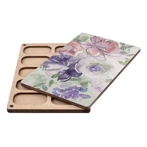 Bead Organizer With Wooden Lid &ndash; &ldquo;Watercolor Flowers, Rectangular&rdquo; FLZB-214