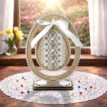 Bead Embroidery Kit on Wood &ndash; &ldquo;Easter Egg &ndash; Classic Gold Ornament&rdquo; FLK-613