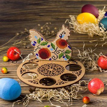 Wooden Bead Embroidery Kit &ndash; &ldquo;Easter Egg Stand &ndash; Hen&rdquo; FLK-260