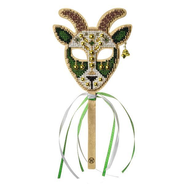 Wooden Bead Embroidery Kit &ndash; &ldquo;Goat Mask &ndash; Emerald Wonder&rdquo; FLK-627