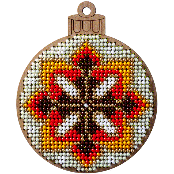 Wooden Bead Embroidery Kit &ndash; &ldquo;Christmas Ornament &ndash; Red Glow&rdquo; FLK-310