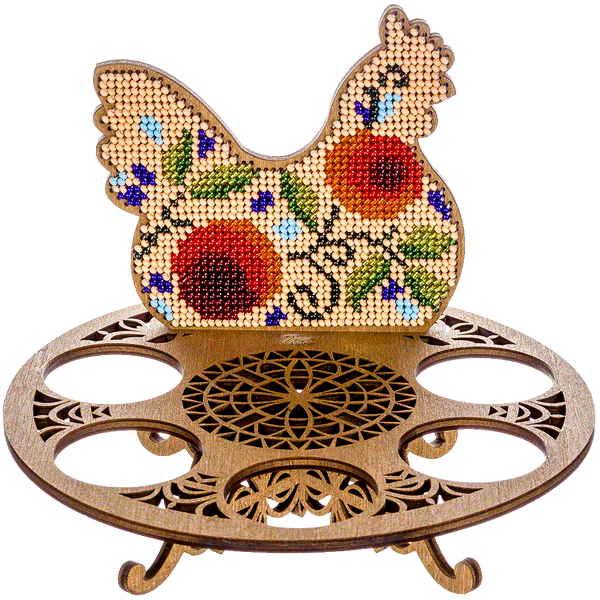 Wooden Bead Embroidery Kit &ndash; &ldquo;Easter Egg Stand &ndash; Hen&rdquo; FLK-260
