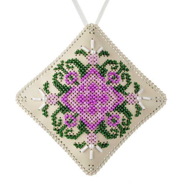 Faux Leather Bead Embroidery Kit &ndash; &ldquo;Mini Pillow Christmas Ornament&rdquo; (Double-Sided) FLBB-170 Light Beige