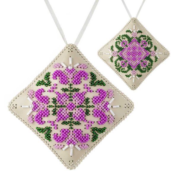 Faux Leather Bead Embroidery Kit &ndash; &ldquo;Mini Pillow Christmas Ornament&rdquo; (Double-Sided) FLBB-170 Light Beige