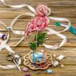 Wooden Bead Embroidery Kit &ndash; &ldquo;Pincushion &ndash; Pink Flamingo&rdquo; FLK-284