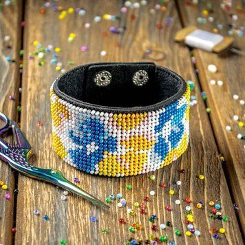Faux Leather Bead Embroidery Kit &ndash; &ldquo;Bracelet&rdquo; (4 &times; 22 cm) FLBB-101 Black