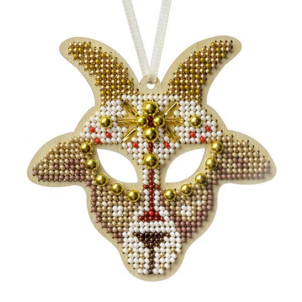 Wooden Bead Embroidery Kit &ndash; &ldquo;Christmas Ornament &ndash; Festive Goat&rdquo; FLK-635