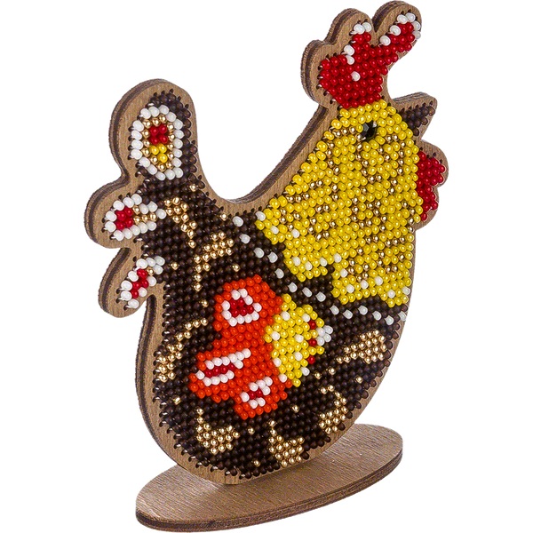 Wooden Bead Embroidery Kit &ndash; &ldquo;Colorful Hen&rdquo; FLK-334