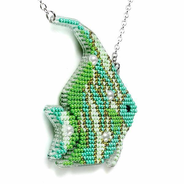 Bead Embroidery Kit (Plastic Base) &ndash; &ldquo;Turquoise Fish&rdquo; (Double-Sided) FLPL-100
