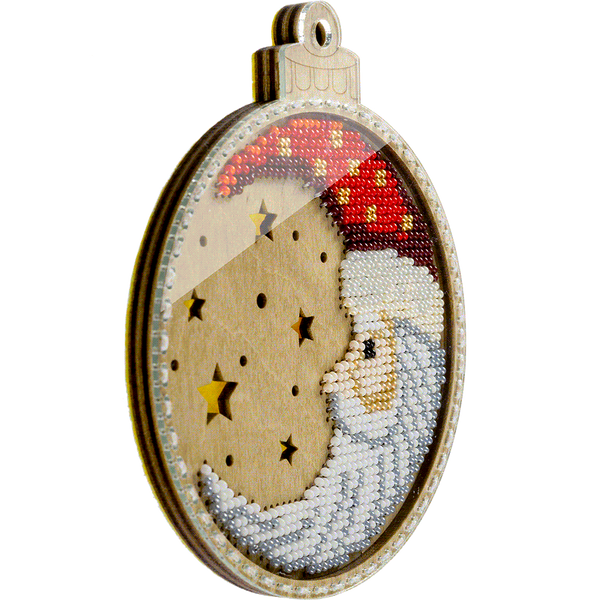 Wooden Bead Embroidery Kit &ndash; &ldquo;Christmas Ornament &ndash; Santa Under the Stars&rdquo; FLK-365
